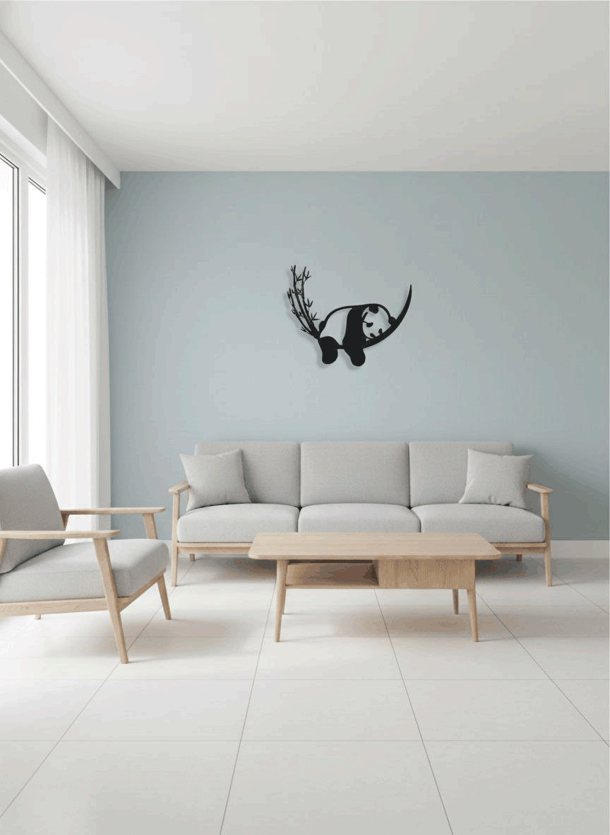 تابلو دیواری چوبی طرح پاندا در دکوراسیون مینیمال نشیمن، ایجاد نقطه توجه در دکوراسیون داخلی با محصولات وینداک